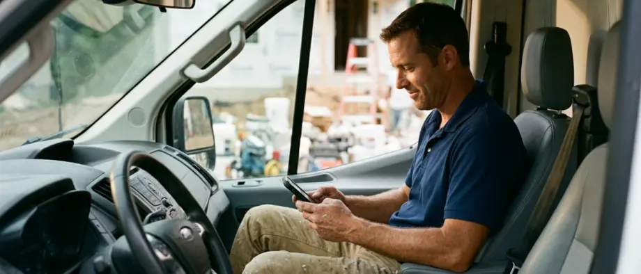 Painting contractor sending a quote from his truck